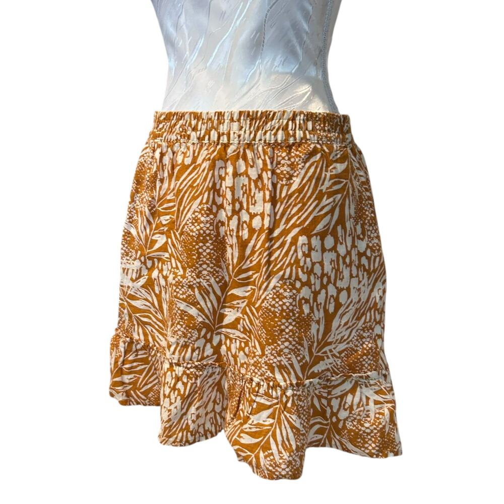 Christian Siriano Mini Ruffle Skirt Women Sz Large Linen Mustard Yellow Pockets - Picture 14 of 14
